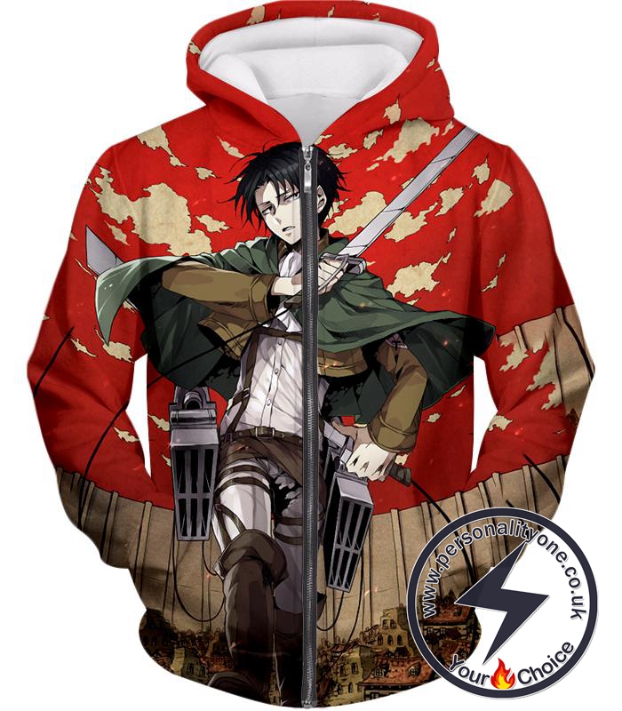 Attack on Titan Incredible Captain Levi Action Anime Promo Zip Up Hoodie